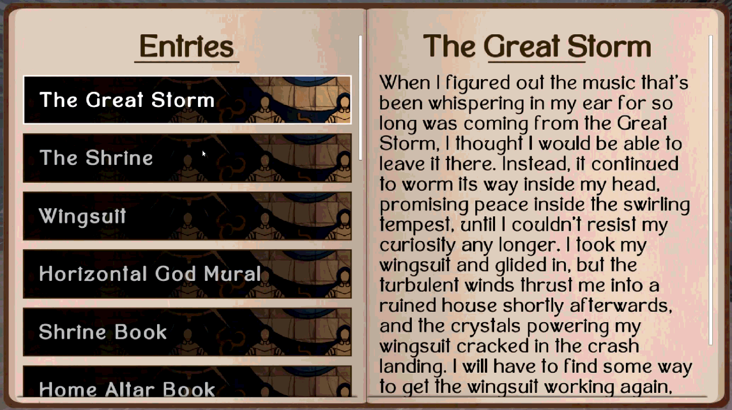 The in-game journal for Ravenous Sky.